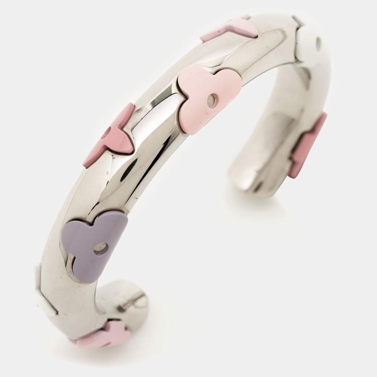 Pre Owned Louis Vuitton  Daily Monogram Resin Silver Tone Cuff Bracelet