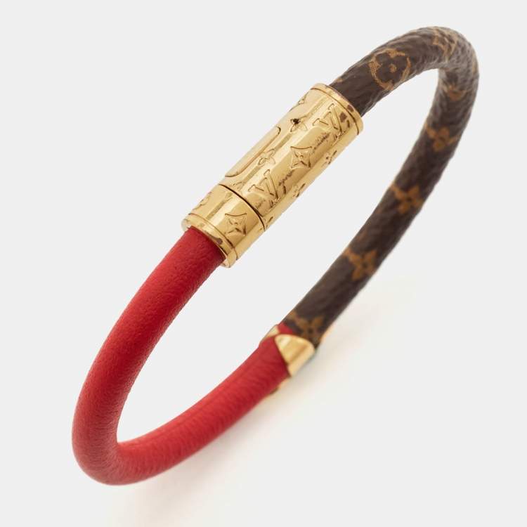 Pre Owned Louis Vuitton Daily Confidential Leather Canvas Gold Tone Bracelet