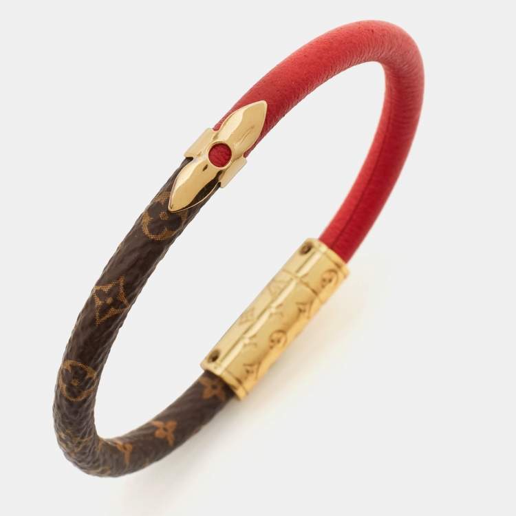 Pre Owned Louis Vuitton Daily Confidential Leather Canvas Gold Tone Bracelet