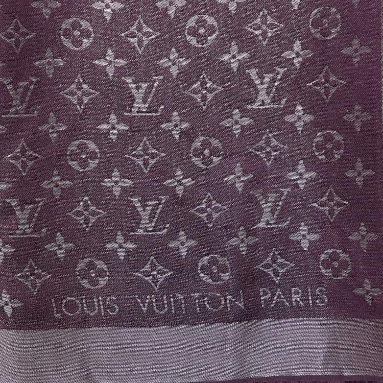 Pre Owned Louis Vuitton Purple Monogram Silk & Wool Shine Shawl