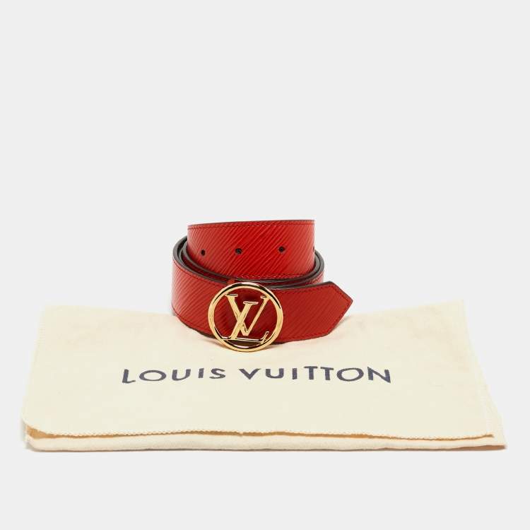 Pre Owned Louis Vuitton Coquelicot Epi Leather LV Circle Reversible Belt 85 CM
