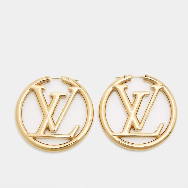 Pre Owned Louis Vuitton Louise Gold Tone Hoop Earrings 