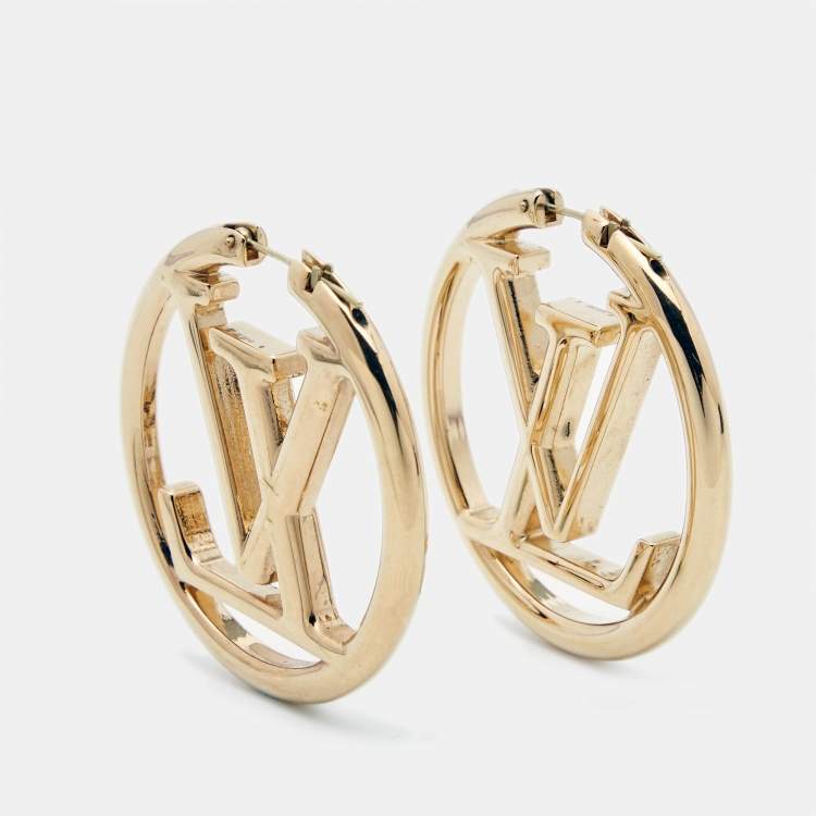 Pre Owned Louis Vuitton Louise Gold Tone Hoop Earrings 
