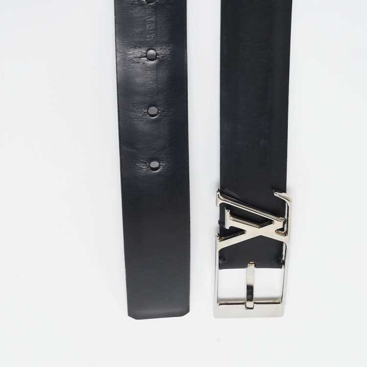 Pre Owned Louis Vuitton Black Leather Anagramme Buckle Belt 95CM