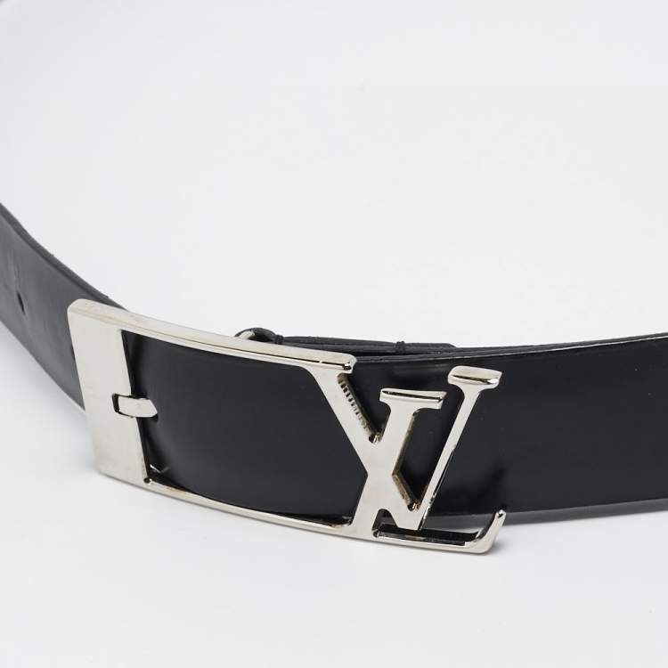 Pre Owned Louis Vuitton Black Leather Anagramme Buckle Belt 95CM