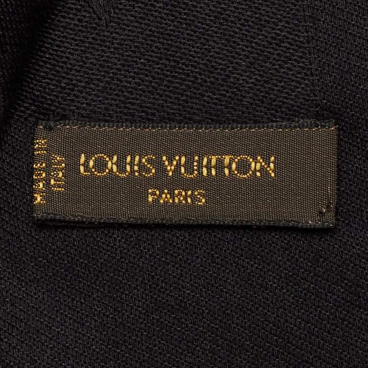 Pre Owned Louis Vuitton Black Monogram Silk and Wool Fringed Large Sqaure Shawl 