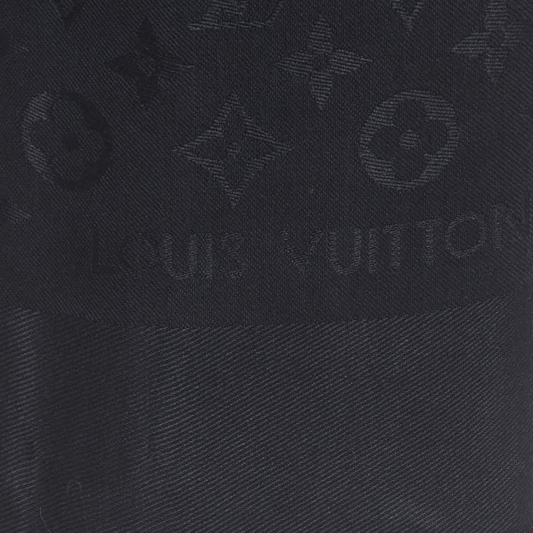Pre Owned Louis Vuitton Black Monogram Silk and Wool Fringed Large Sqaure Shawl 