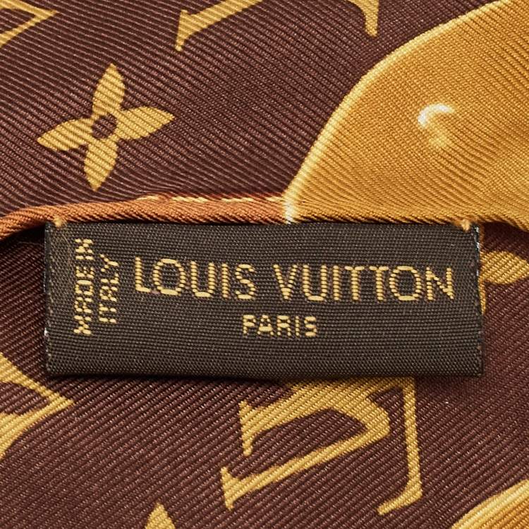 Pre Owned Louis Vuitton Brown Iventeur Monogram Print Silk Square Scarf
