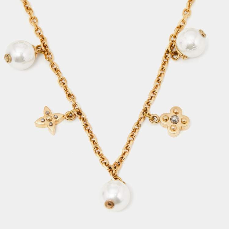Pre Owned Louis Vuitton Faux Pearl Two Tone Necklace
