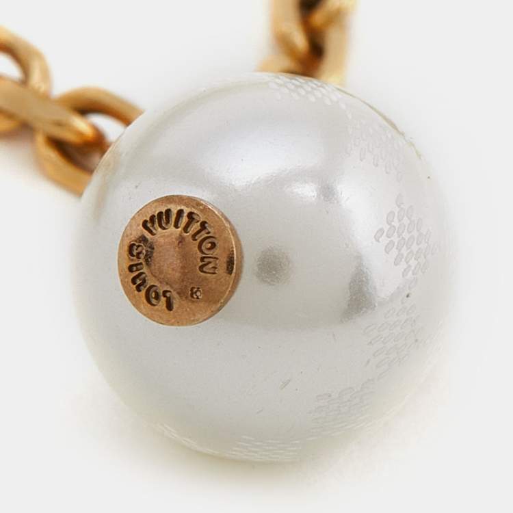 Pre Owned Louis Vuitton Faux Pearl Two Tone Necklace