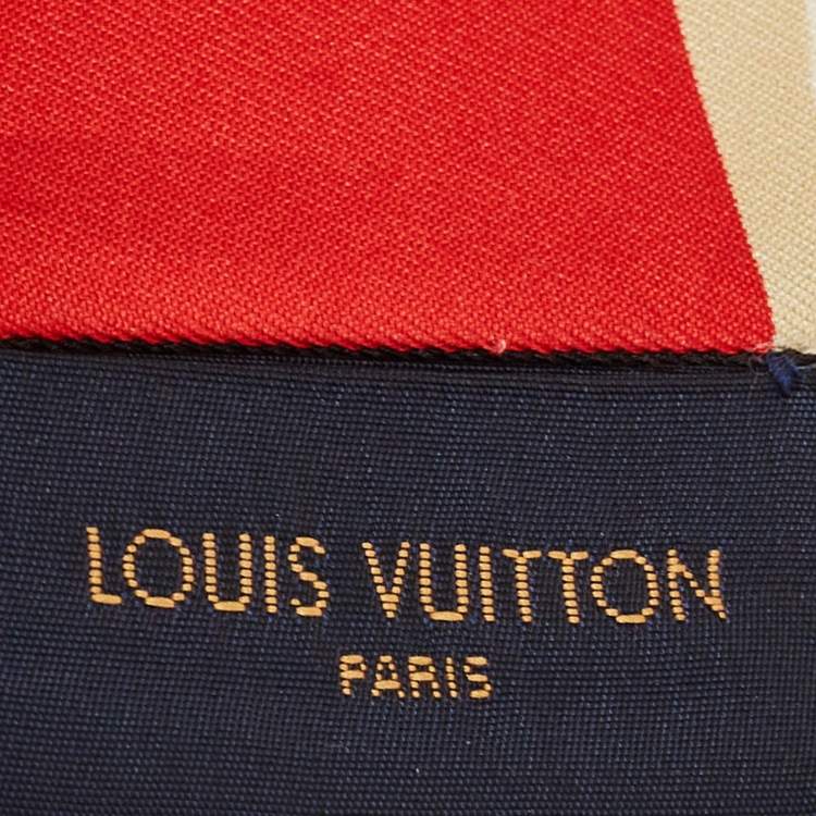 Pre Owned Louis Vuitton Red Monogram Trunks Print Silk Bandeau Scarf