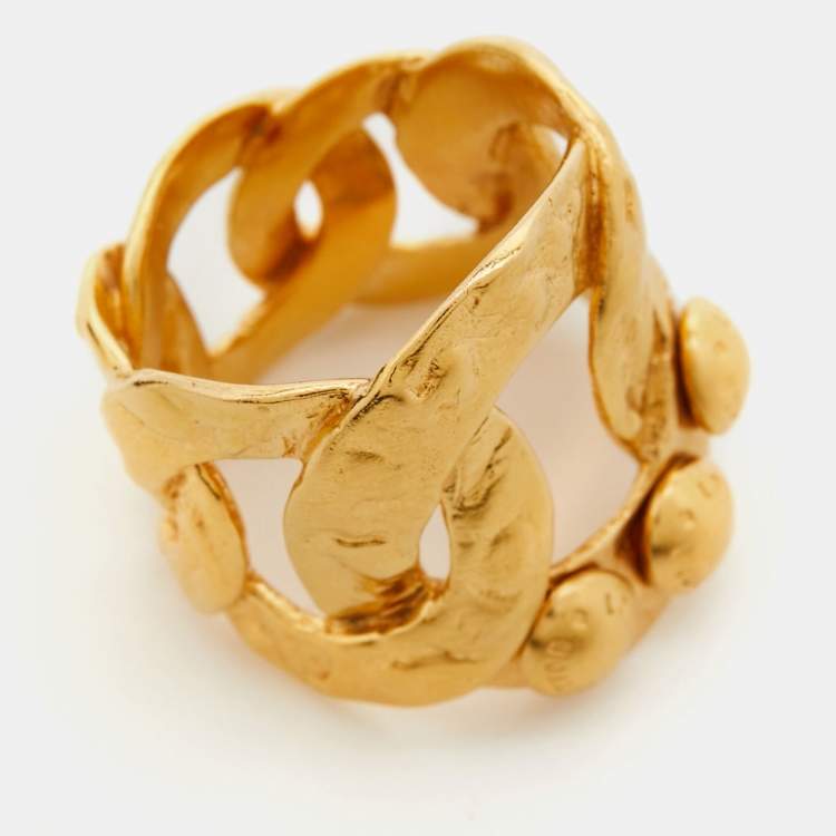 Pre Owned Louis Vuitton Martelé Gold Tone Ring Size 52.5 