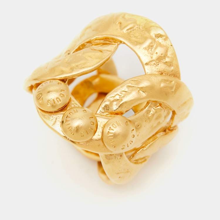 Pre Owned Louis Vuitton Martelé Gold Tone Ring Size 52.5 