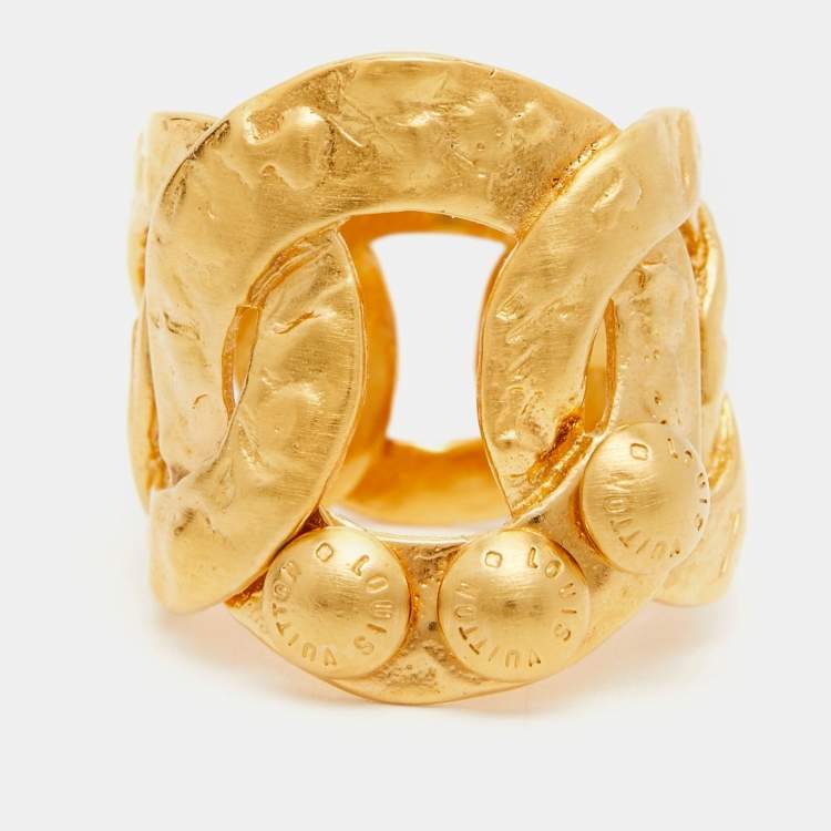 Pre Owned Louis Vuitton Martelé Gold Tone Ring Size 52.5 
