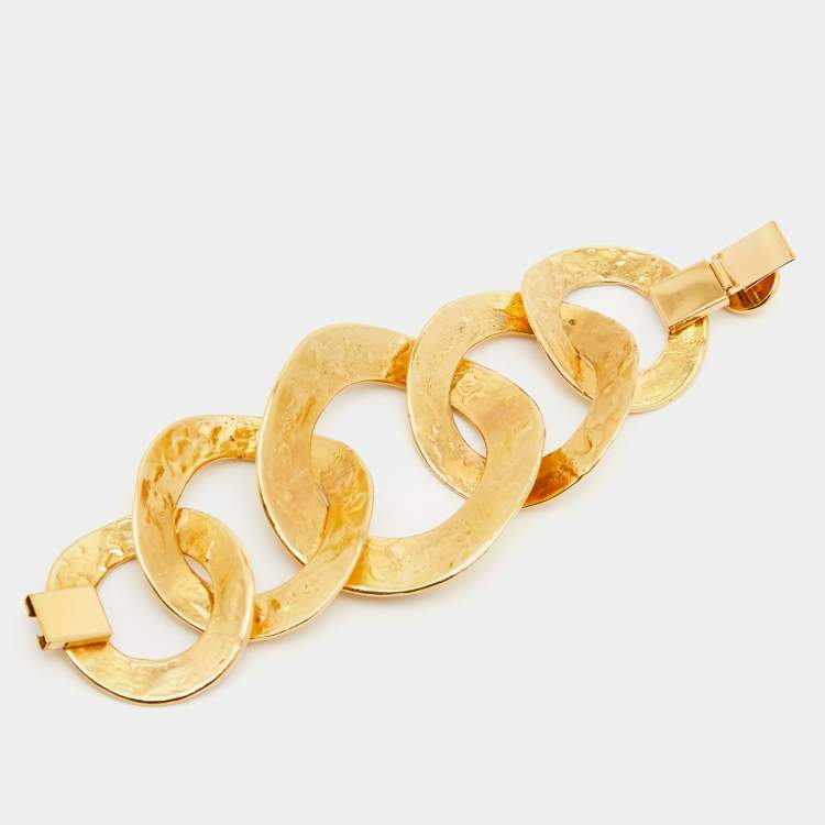Pre Owned Louis Vuitton Martelé Gold Tone Bracelet