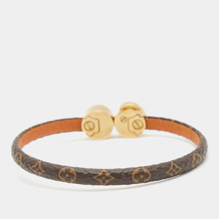 Pre Owned Louis Vuitton Brown Monogram Canvas Gold Tone Mini Historic Bracelet