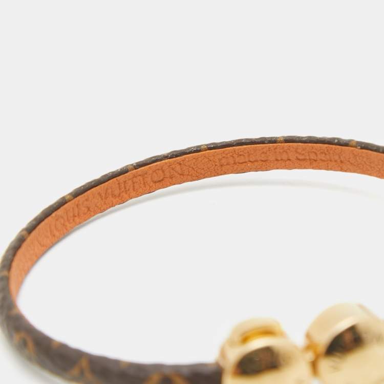 Pre Owned Louis Vuitton Brown Monogram Canvas Gold Tone Mini Historic Bracelet