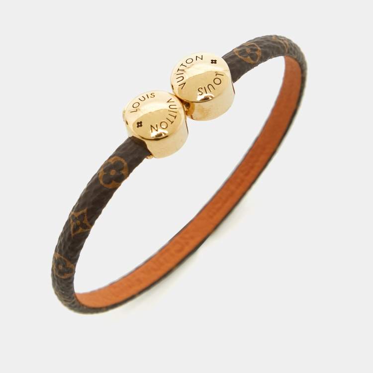 Pre Owned Louis Vuitton Brown Monogram Canvas Gold Tone Mini Historic Bracelet