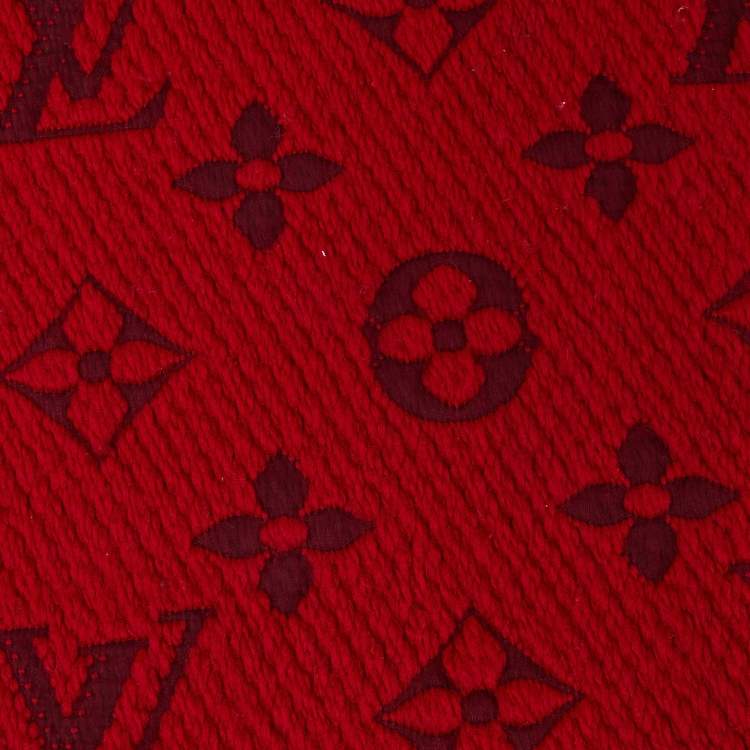 Pre Owned Louis Vuitton Red Wool & Silk Jacquard Logomania Scarf
