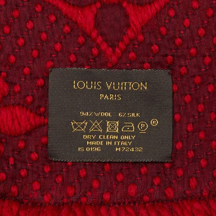 Pre Owned Louis Vuitton Red Wool & Silk Jacquard Logomania Scarf