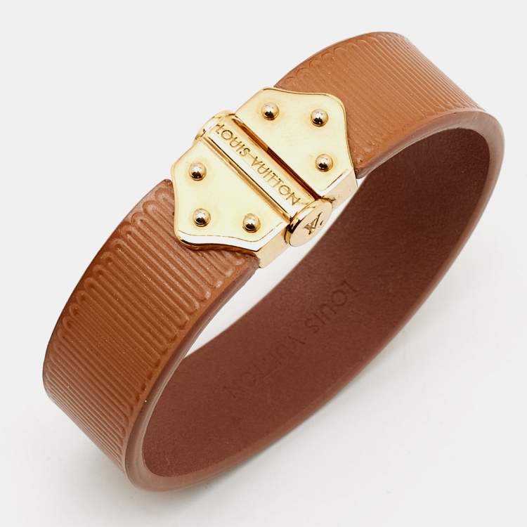 Pre Owned Louis Vuitton Spirit Leather Gold Tone Bracelet