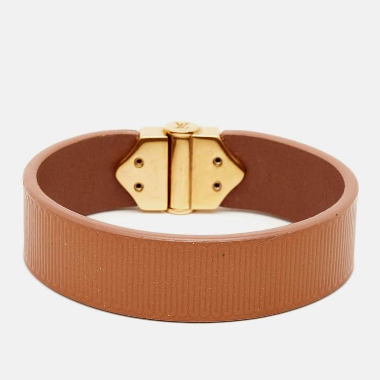 Pre Owned Louis Vuitton Spirit Leather Gold Tone Bracelet