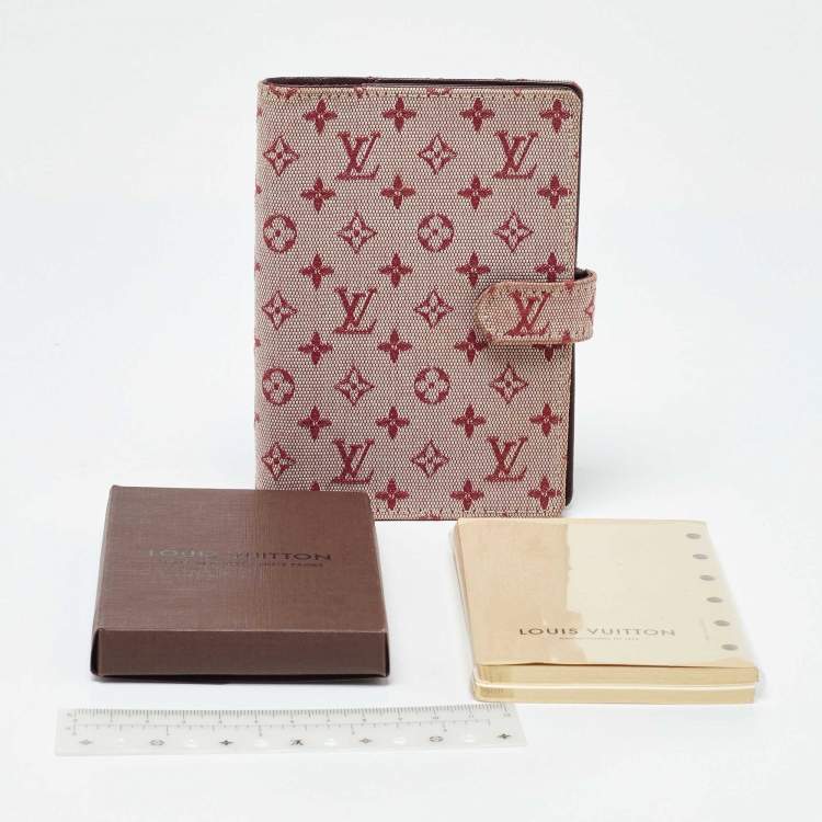 Pre Owned Louis Vuitton Cherry Mini Lin Canvas Small Ring Agenda PM Cover