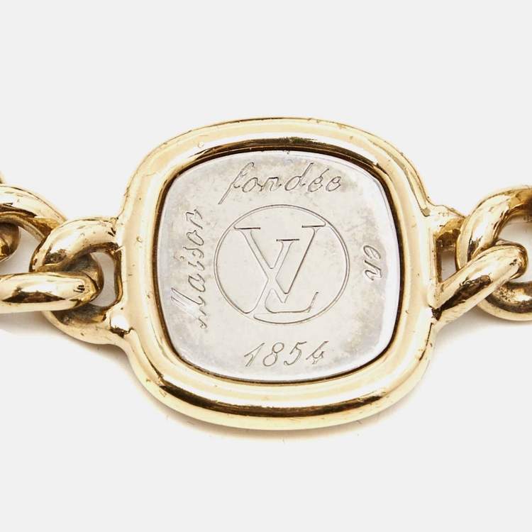 Pre Owned Louis Vuitton Maison Fondée en 1854 Curb Chain Two Tone Bracelet