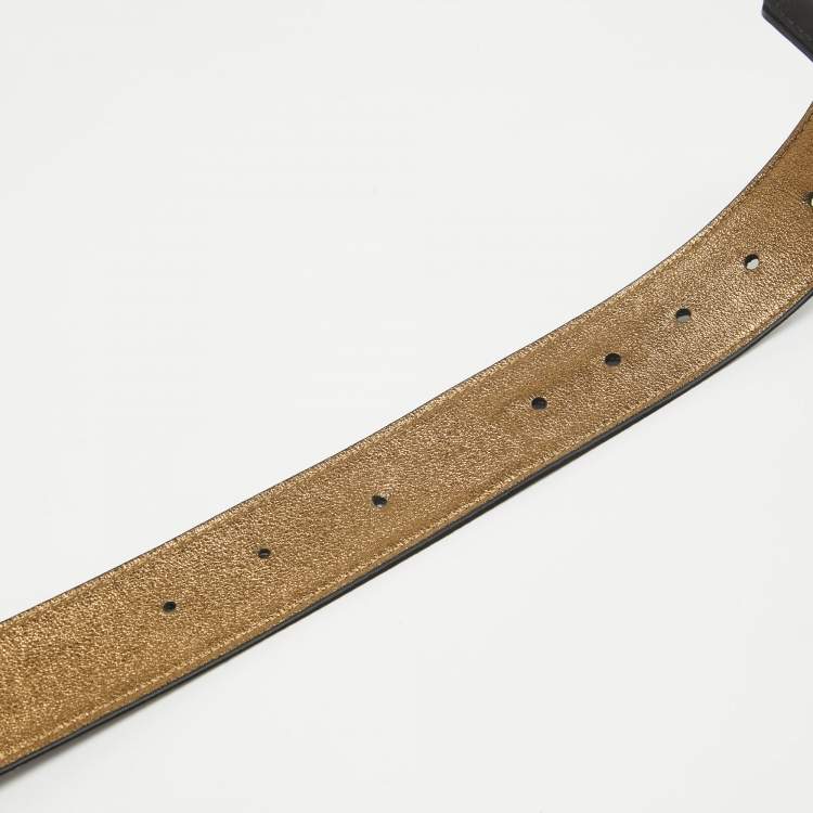 Pre Owned Louis Vuitton Black Satin Crystal Fleurs Runway Belt 85CM