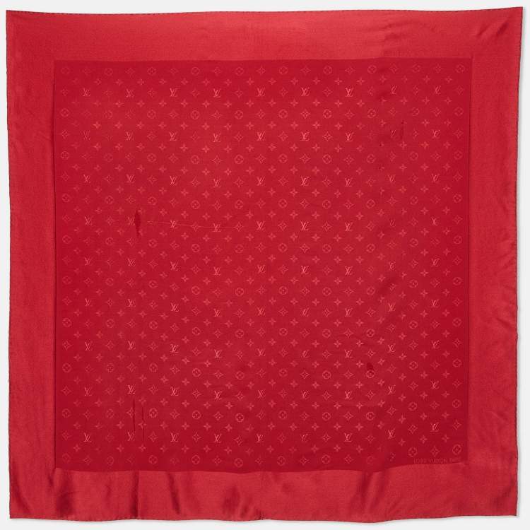 Pre Owned Louis Vuitton Red Monogram Silk Square Scarf