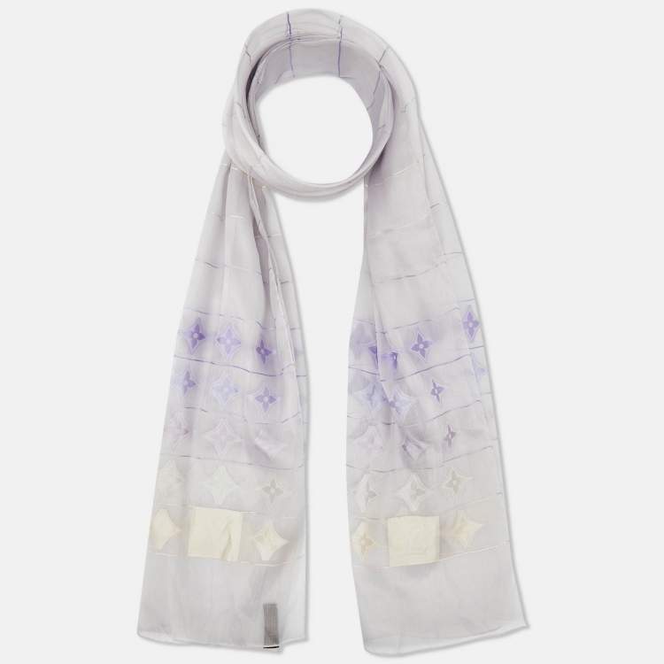 Pre Owned Louis Vuitton Lavender Monogram Silk Organza Stole 