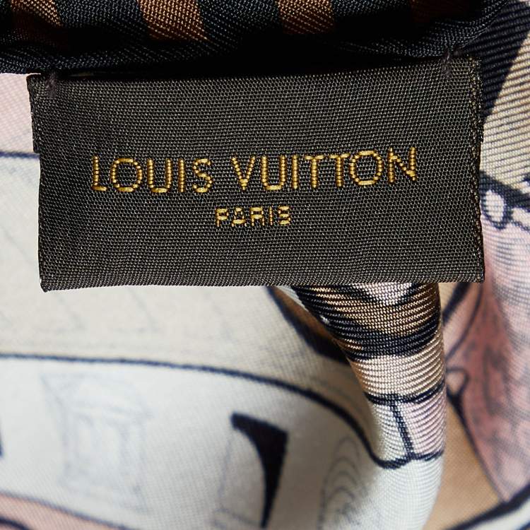 Pre Owned Louis Vuitton Brown Monogram Trunk Print Silk Scarf