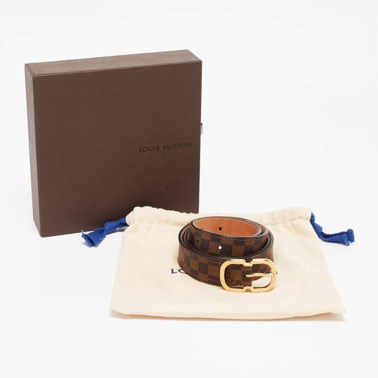 Pre Owned Louis Vuitton Mini Damier Ebene Canvas Trunk Buckle Belt 90 CM
