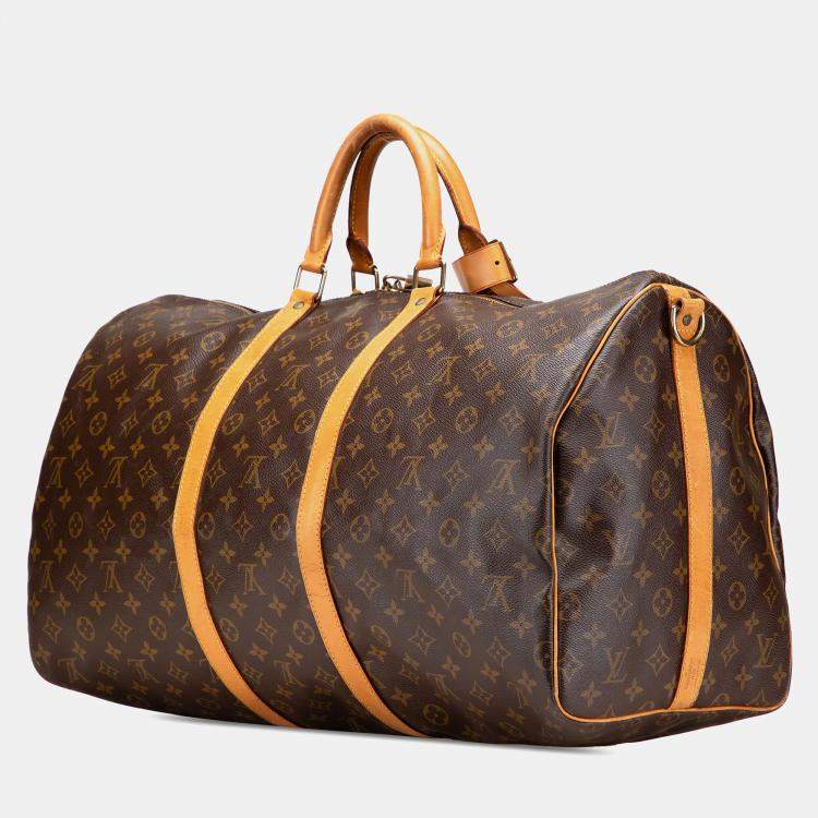 Pre Owned Louis Vuitton Brown Monogram Keepall Bandouliere 55