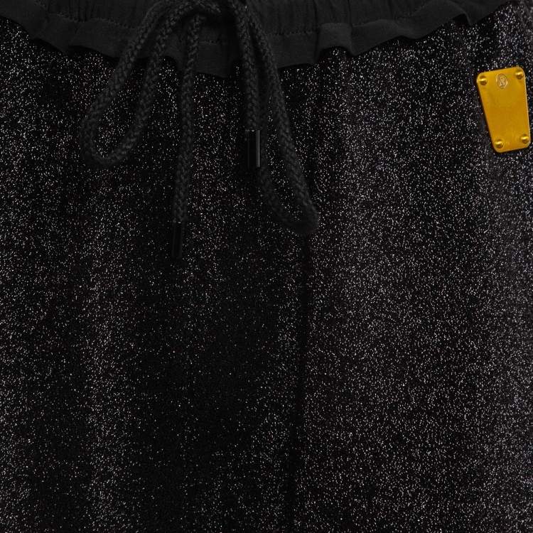 Pre Owned Louis Vuitton Black Lurex Knit Metallic Badge Detail Shorts L