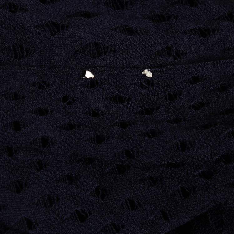 Pre Owned Louis Vuitton Navy Blue Pointelle Knit Sheer Sweatshirt M