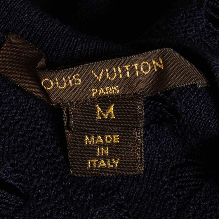 Pre Owned Louis Vuitton Navy Blue Pointelle Knit Sheer Sweatshirt M