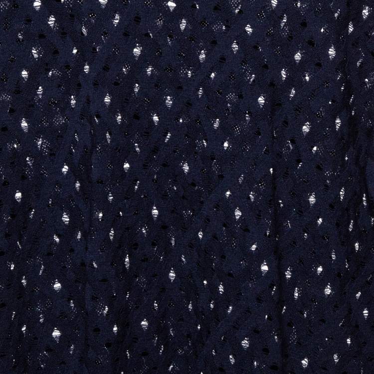 Pre Owned Louis Vuitton Navy Blue Pointelle Knit Sheer Sweatshirt M