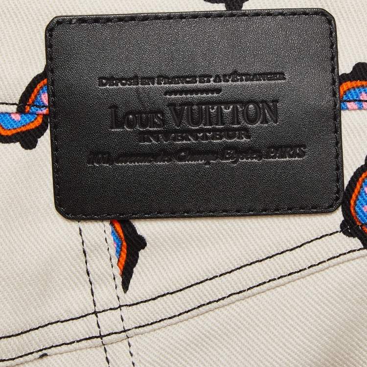 Pre Owned Louis Vuitton Off-White Printed Denim Skinny Jeans S Waist 27"