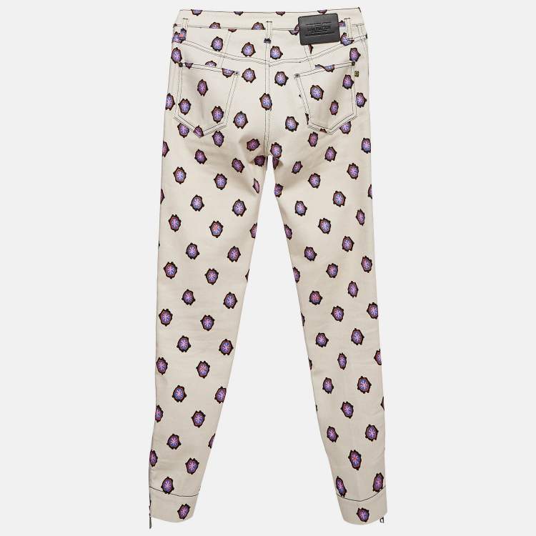 Pre Owned Louis Vuitton Off-White Printed Denim Skinny Jeans S Waist 27"