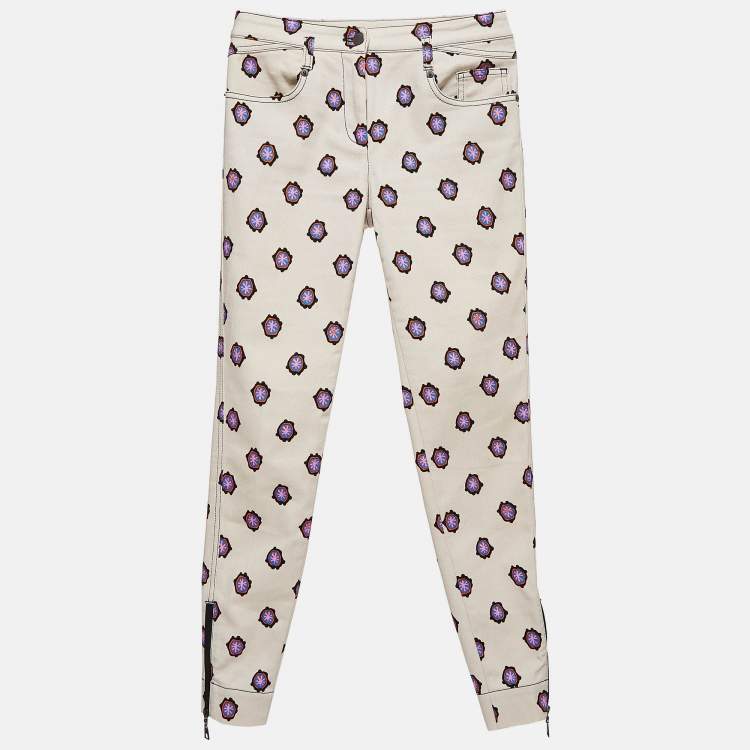 Pre Owned Louis Vuitton Off-White Printed Denim Skinny Jeans S Waist 27"