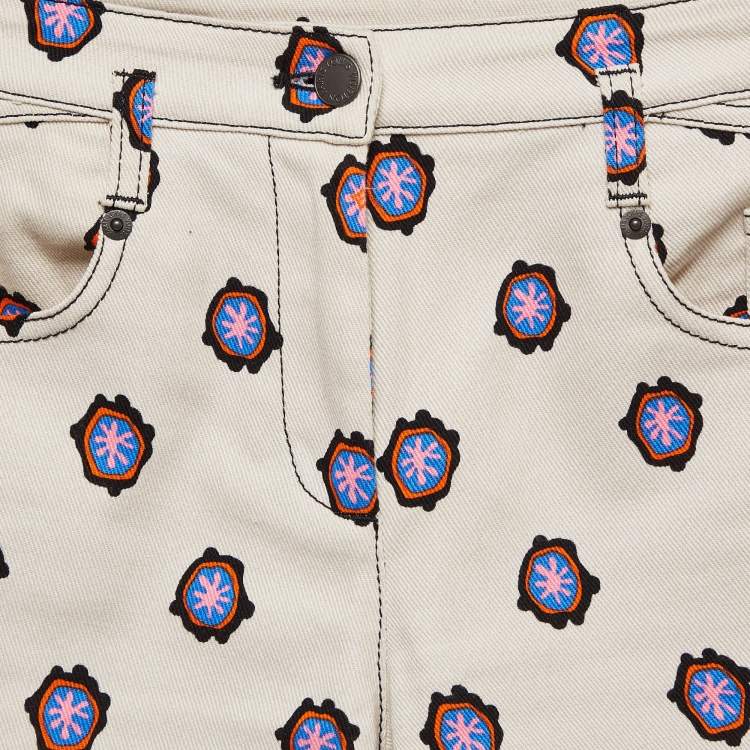 Pre Owned Louis Vuitton Off-White Printed Denim Skinny Jeans S Waist 27"