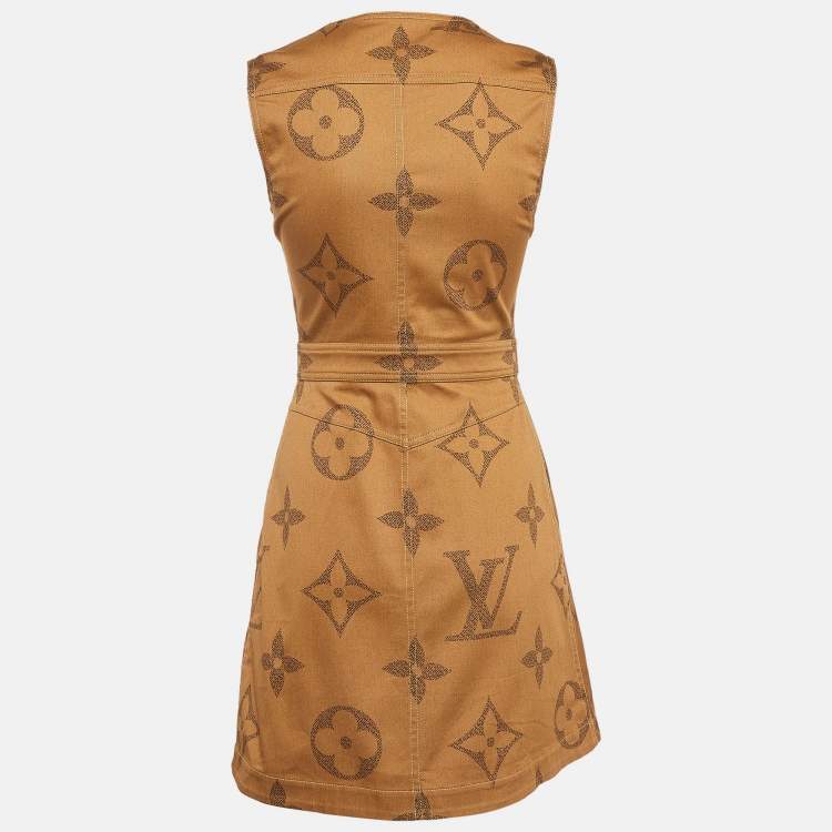 Pre Owned Louis Vuitton Brown Printed Cotton Front Zipped Mini Dress S