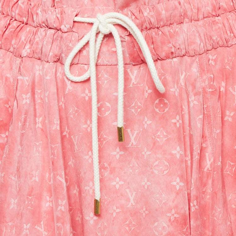 Pre Owned Louis Vuitton Pink Monogram Printed Silk Sleeveless Mini Dress S