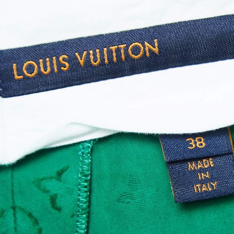 Pre Owned Louis Vuitton Green Textured Jacquard Draped Shorts M