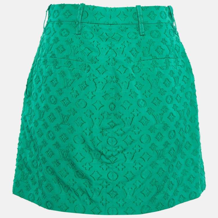 Pre Owned Louis Vuitton Green Textured Jacquard Draped Shorts M