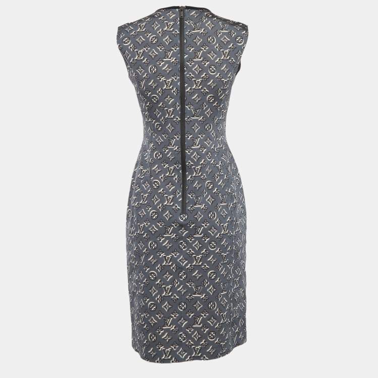 Pre Owned Louis Vuitton Grey Monogram Shadow Jersey Short Dress M