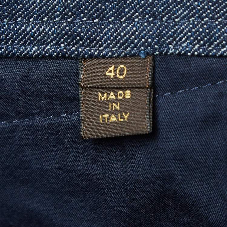 Pre Owned Louis Vuitton Navy Blue Leather Trim Denim Straight Jeans M Waist 31"