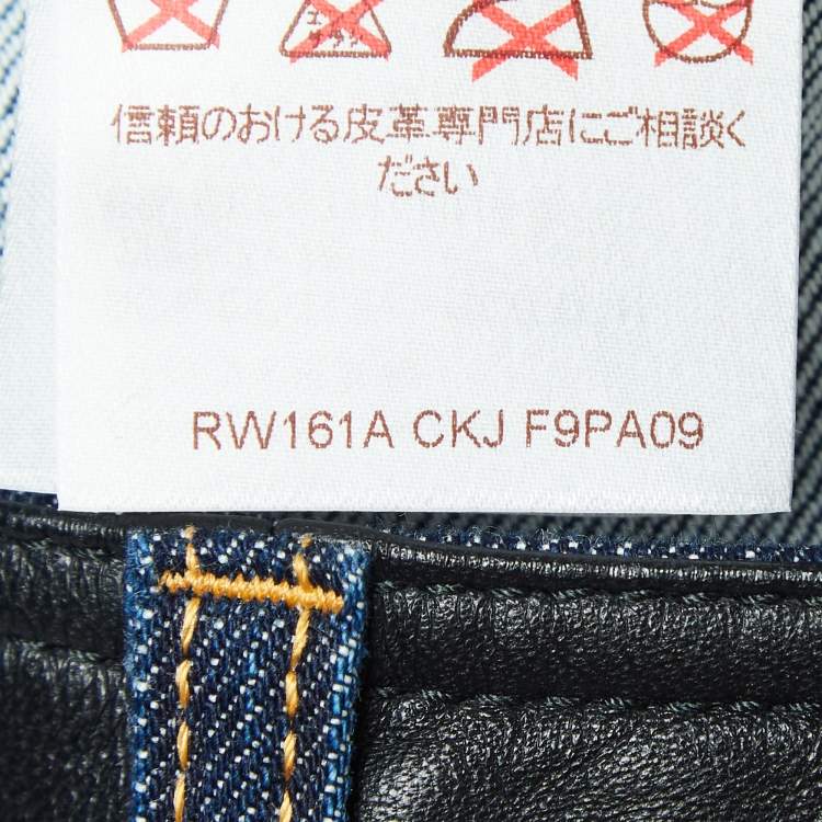 Pre Owned Louis Vuitton Navy Blue Leather Trim Denim Straight Jeans M Waist 31"