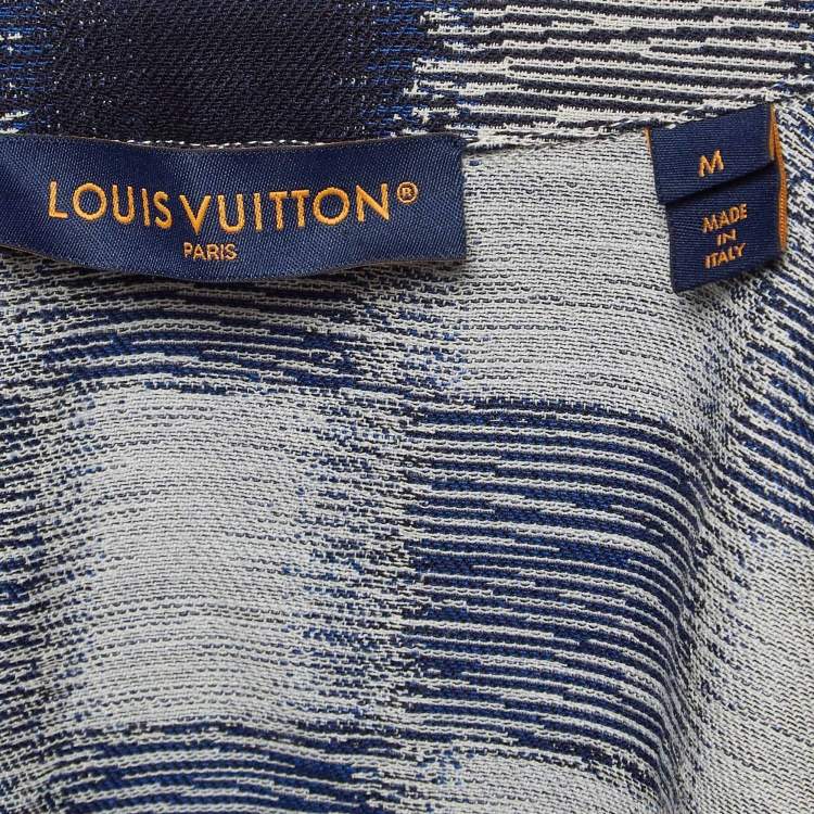 Pre Owned Louis Vuitton Navy Blue Checkered Patterned Wool Shirt M